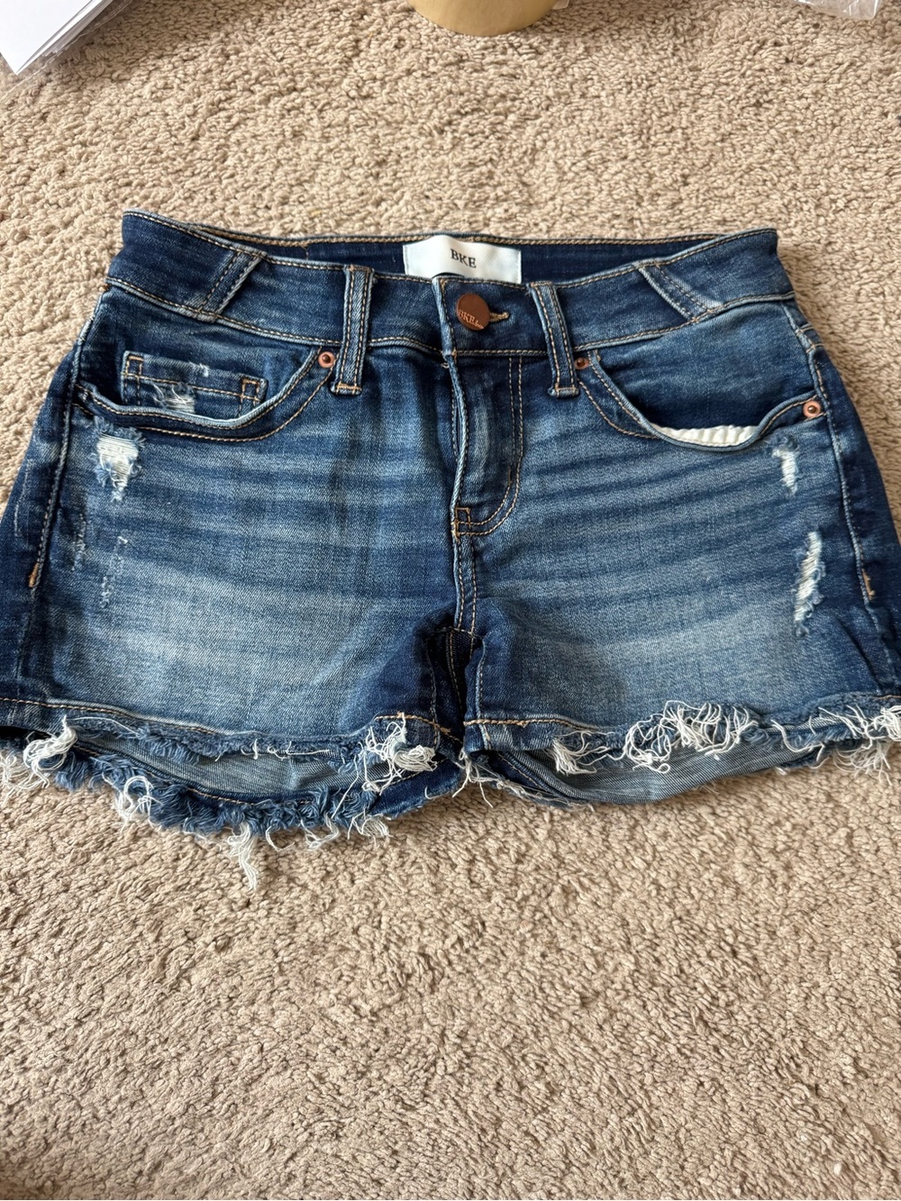 BKE Women's Distressed Dark Blue Denim Shorts-Size 23